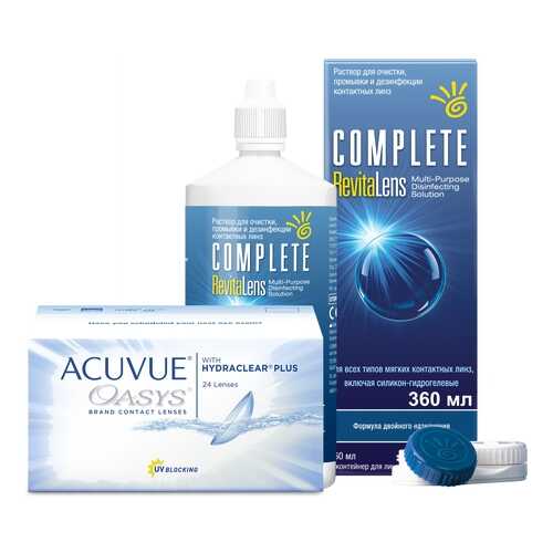 Контактные линзы Acuvue Oasys 24 линзы R 8.4 -3.75 + Раствор Complete RevitaLens 360 мл в Вита Экспресс