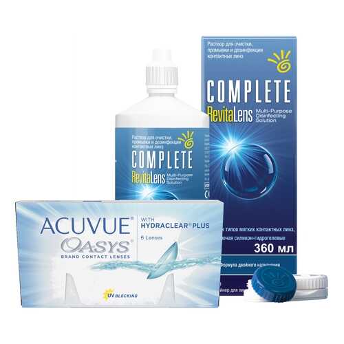 Контактные линзы Acuvue Oasys 6 линз R 8.4 -1.50 + Раствор Complete RevitaLens 360 мл в Вита Экспресс